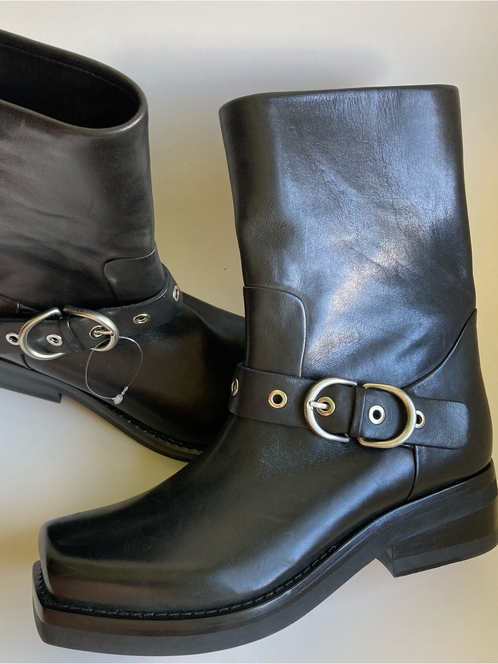 Rag & Bone Jax Black Leather Square Toe Chunky Moto Buckle Boots, NWOB Sz 39.5/9 - Picture 5 of 16